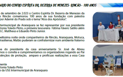 Aniversário do Centro Espírita Dr. Bezerra de Menezes – Rincão – 100 anos